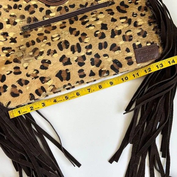 American Darling Cheetah Print & Gold Fringed Cowhide & Leather Purse /Tote Bag - Picture 11 of 15